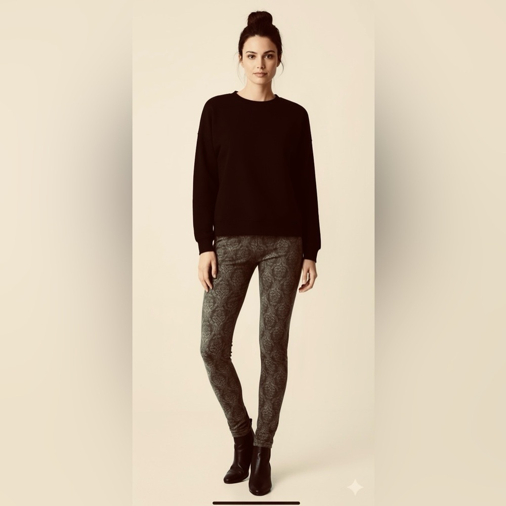 Black printed fleece lined leggings OS